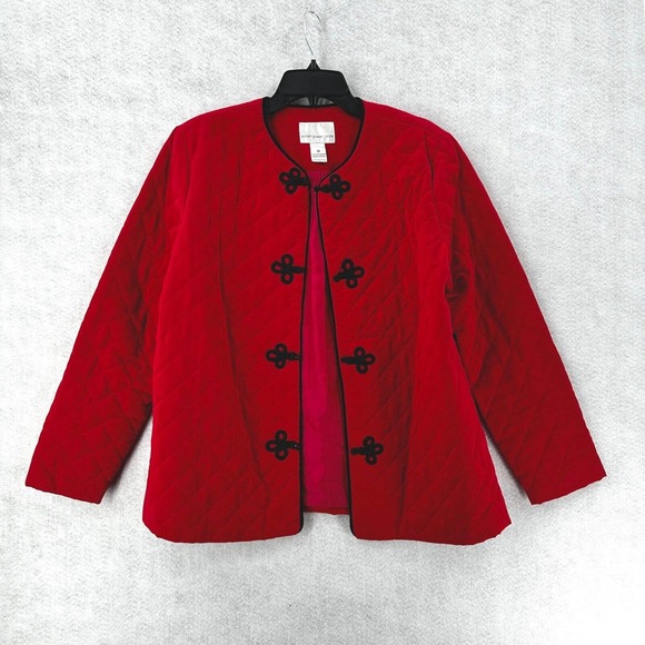 Susan‎ Graver Style Womens MEDIUM Jacket Red Quilted Frog Closure Chinese - Picture 1 of 13